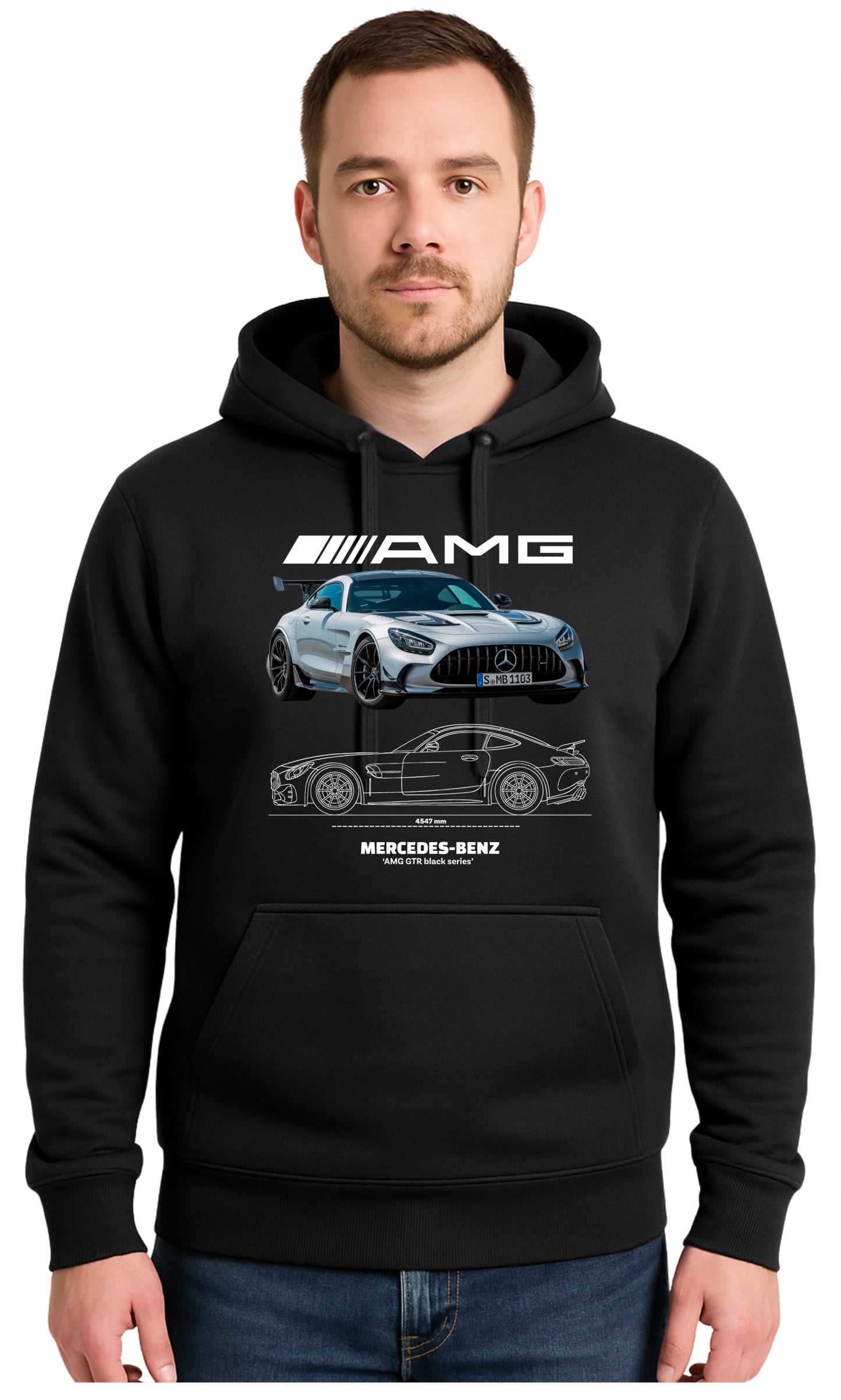 MERCEDES BENZ AMG Czarna Męska Bluza Dresowa z kapturem z Nadrukiem