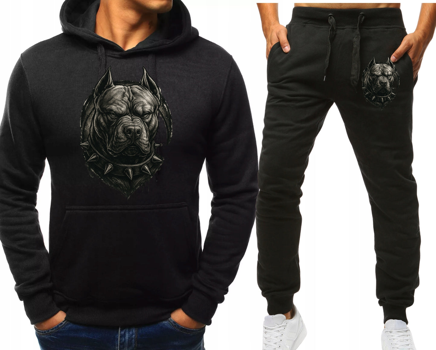 BUZIA PITBULL BLACK MESKI KOMPLET DRESOWY BLUZA Z KAPTUREM+SPODNIE