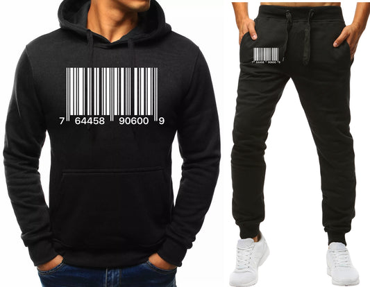 MESKI KOMPLET DRESOWY KOD KRESKOWY BLUZA Z KAPTUREM+SPODNIE DRESOWE