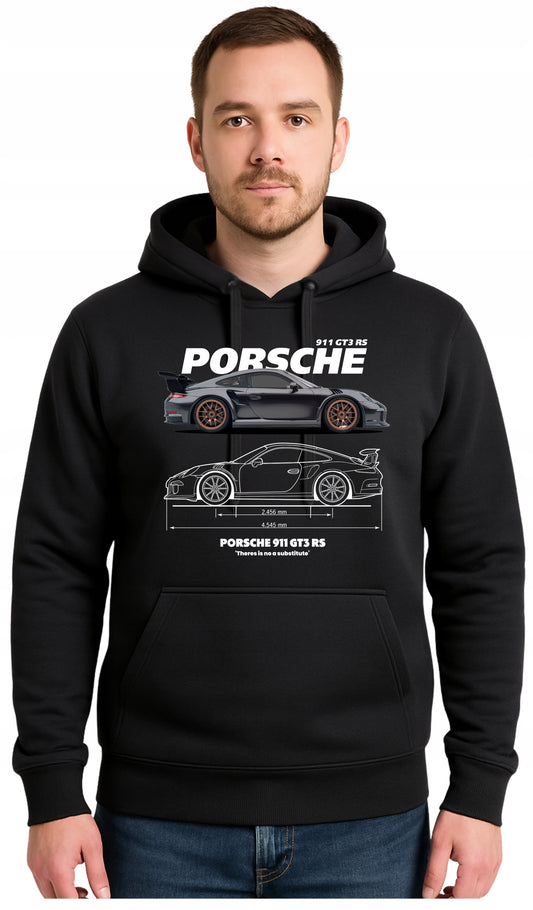 PORSCHE 911 GT3 RS Czarna Męska Bluza Dresowa z kapturem z Nadrukiem