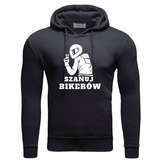 SZANUJ BIKERÓW MOTORY NA PREZENT Męska Bluza Dresowa kapturem Nadrukiem