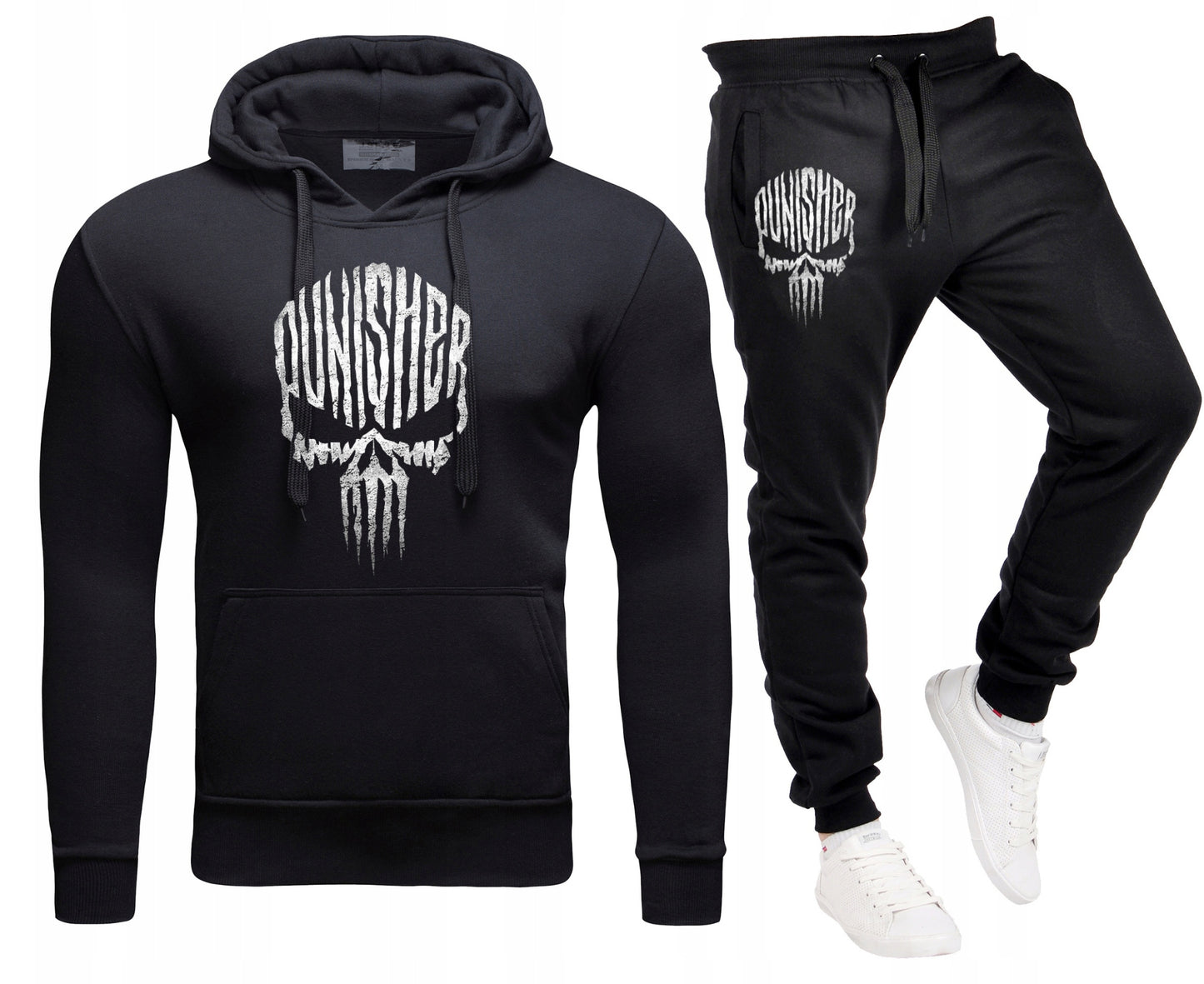 Męski Komplet Dresowy Punisher Bluza z kapturem + Spodnie dresowe