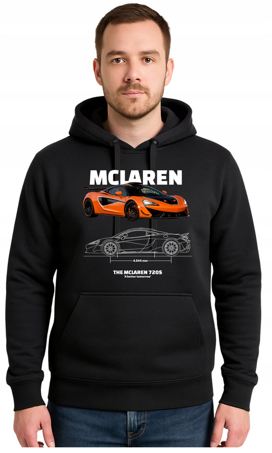 MCLAREN 720S Czarna Męska Bluza Dresowa z kapturem z Nadrukiem