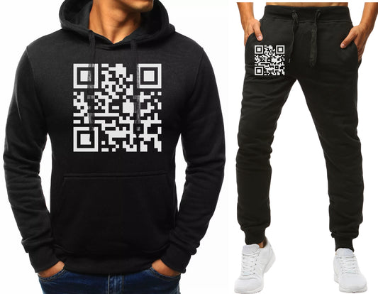 MESKI KOMPLET DRESOWY KOD QR QRCODE BLUZA Z KAPTUREM+SPODNIE DRESOWE