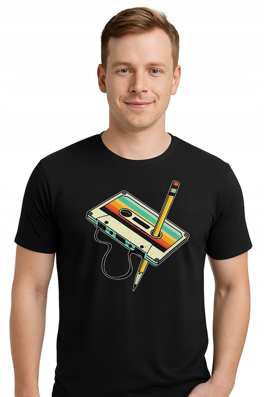 Kaseta Magnetofonowa Retro męska Koszulka T-Shirt nadrukiem Bawełniana