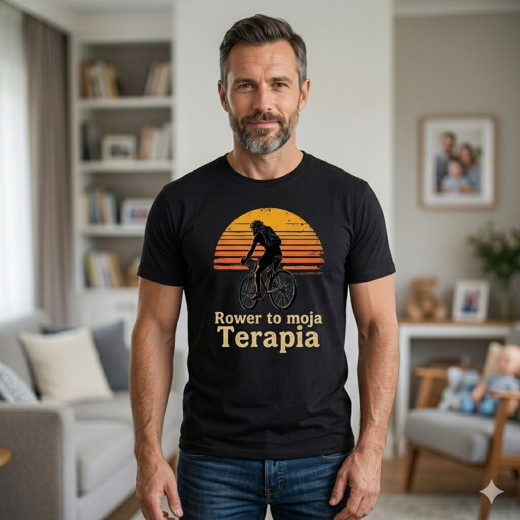 Koszulka "Rower to moja Terapia" – Poczuj Wolność na Dwóch Kółkach Koszulka Z Rowerem