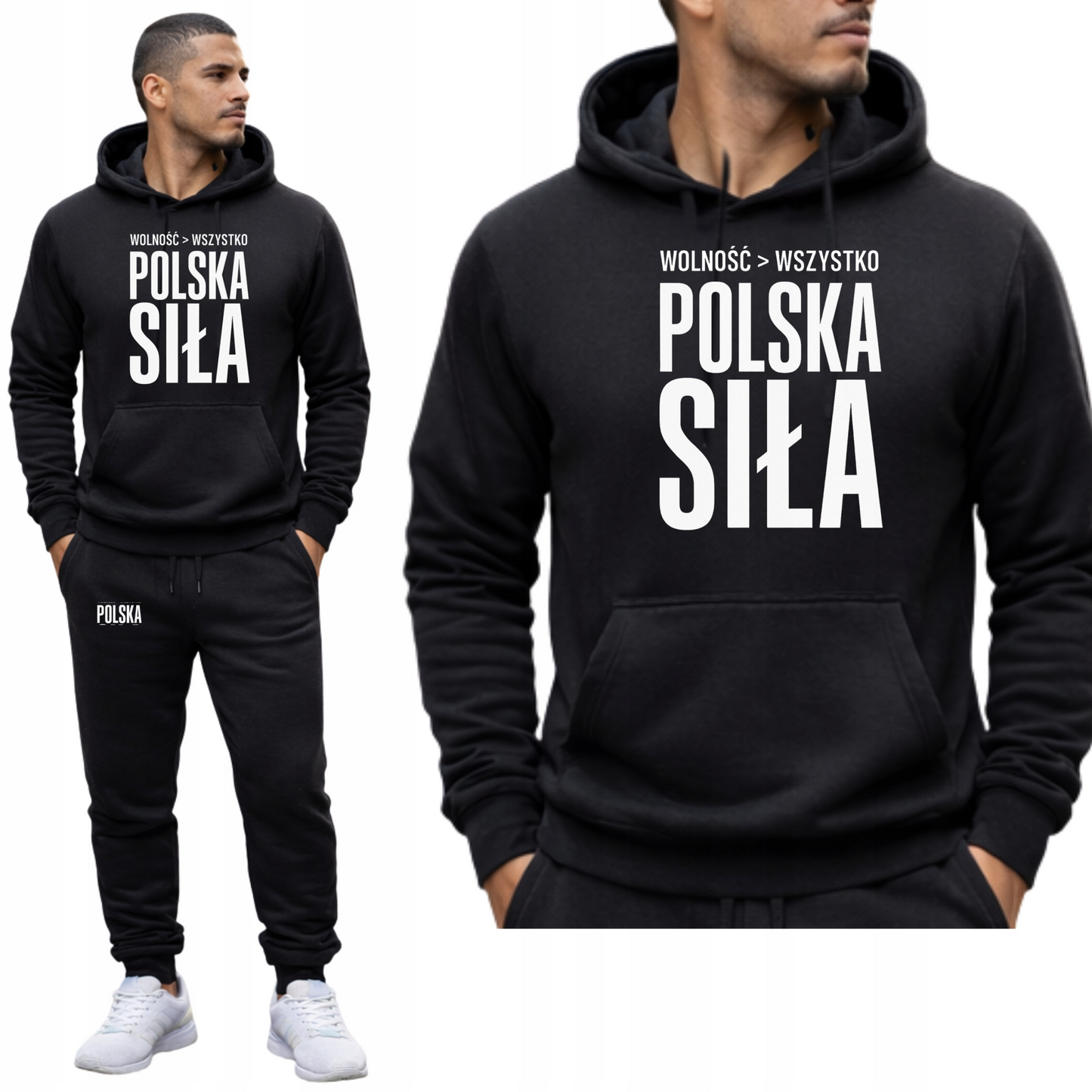 POLSKA SIŁA PATRIOTYCZNY MESKI KOMPLET DRESOWY BLUZA Z KAPTUREM+SPODNIE DRIPO