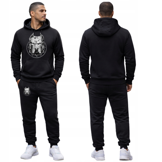 MESKI KOMPLET DRESOWY Z BUZIĄ PITBULLA BLUZA Z KAPTUREM+SPODNIE DRESOWE