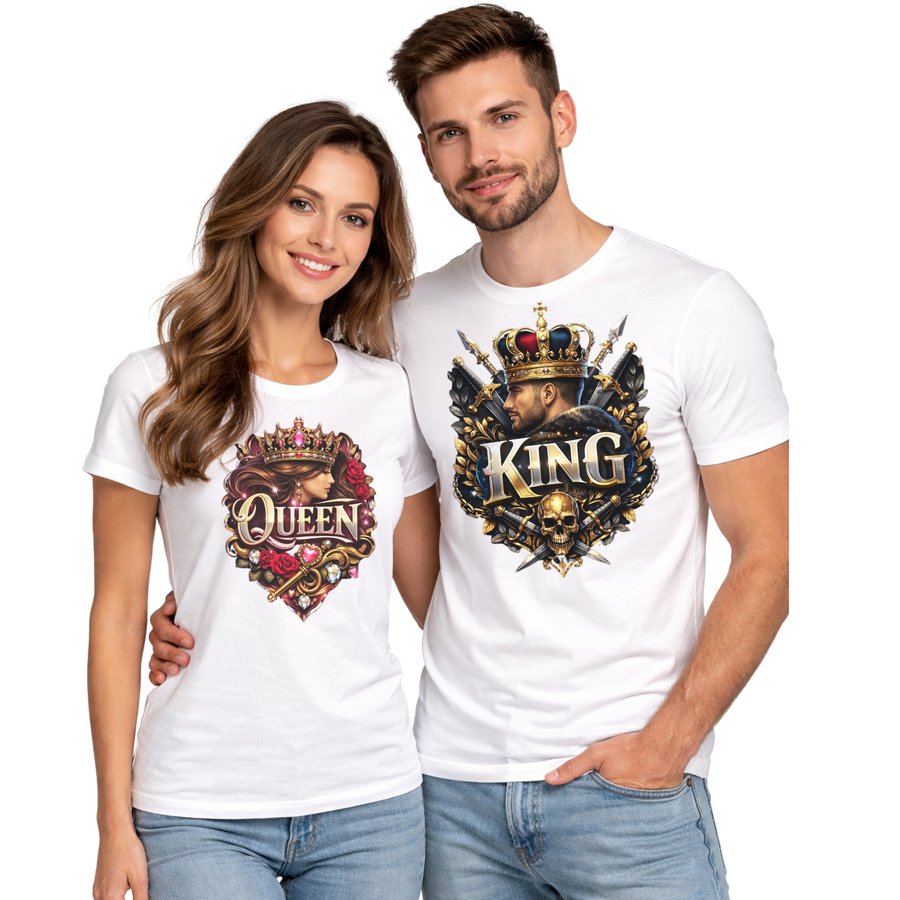 ZESTAW KOSZULEK QUEEN KING DLA PARY TSHIRT WALENTYNKI PREZENT BAWEŁNA