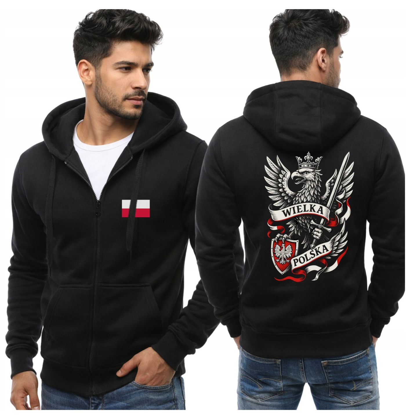 PATRIOTYCZNA WIELKA POLSKA MĘSKA BLUZA ROZPINANA Z KAPTUREM SPORTOWA
