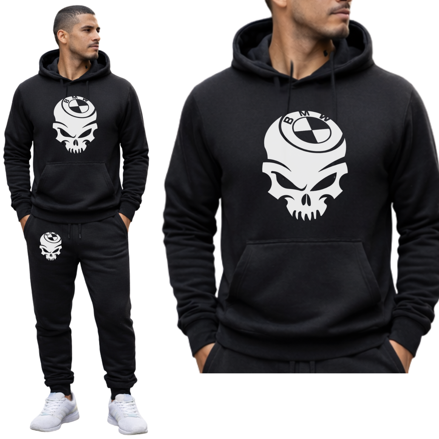 BMW SKULL CZASZKA MESKI KOMPLET DRESOWY BLUZA Z KAPTUREM+SPODNIE DRIPO
