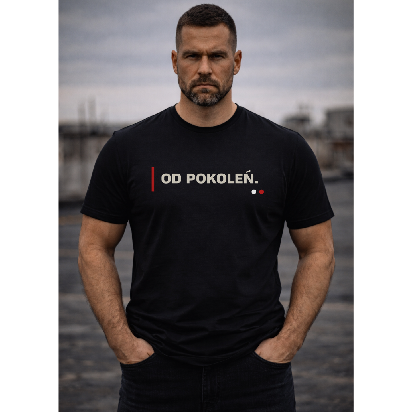 Koszulka męska z nadrukiem OD POKOLEŃ– czarna – minimalistyczna – polska marka