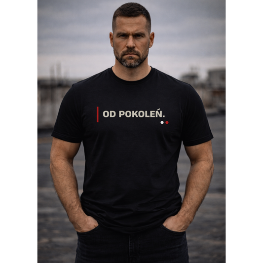 Koszulka męska z nadrukiem OD POKOLEŃ– czarna – minimalistyczna – polska marka