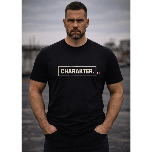 Koszulka męska z nadrukiem CHARAKTER – czarna – minimalistyczna – polska marka