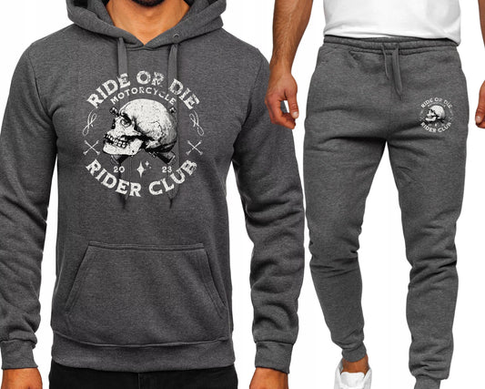 MOTOCYKLOWA RIDE MESKI KOMPLET DRESOWY BLUZA KAPTUREM+SPODNIE SZARY