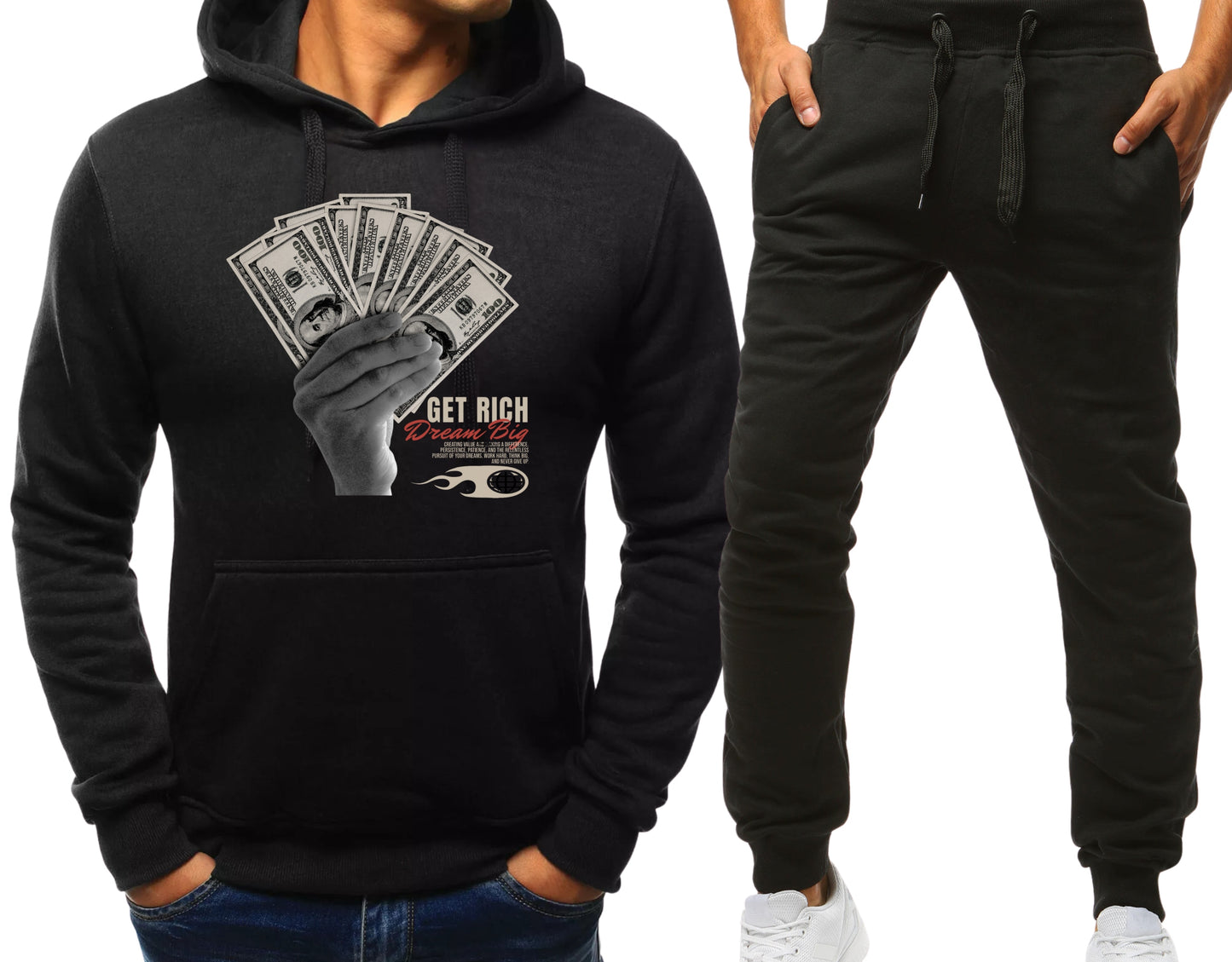 MONEY DOLAR SPORTOWY MESKI KOMPLET DRESOWY BLUZA Z KAPTUREM+SPODNIE