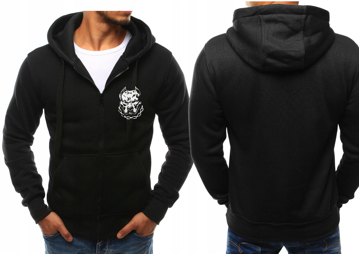 4HIM TWARZ PITBULL CHAIN ROZPINANA BLUZA Z KAPTUREM Z NADRUKIEM Z TYŁU