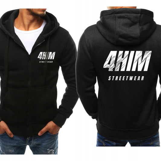 4HIM STREETWEAR ROZPINANA BLUZA Z KAPTUREM SPORTOWA Z NADRUKIEM Z TYŁU