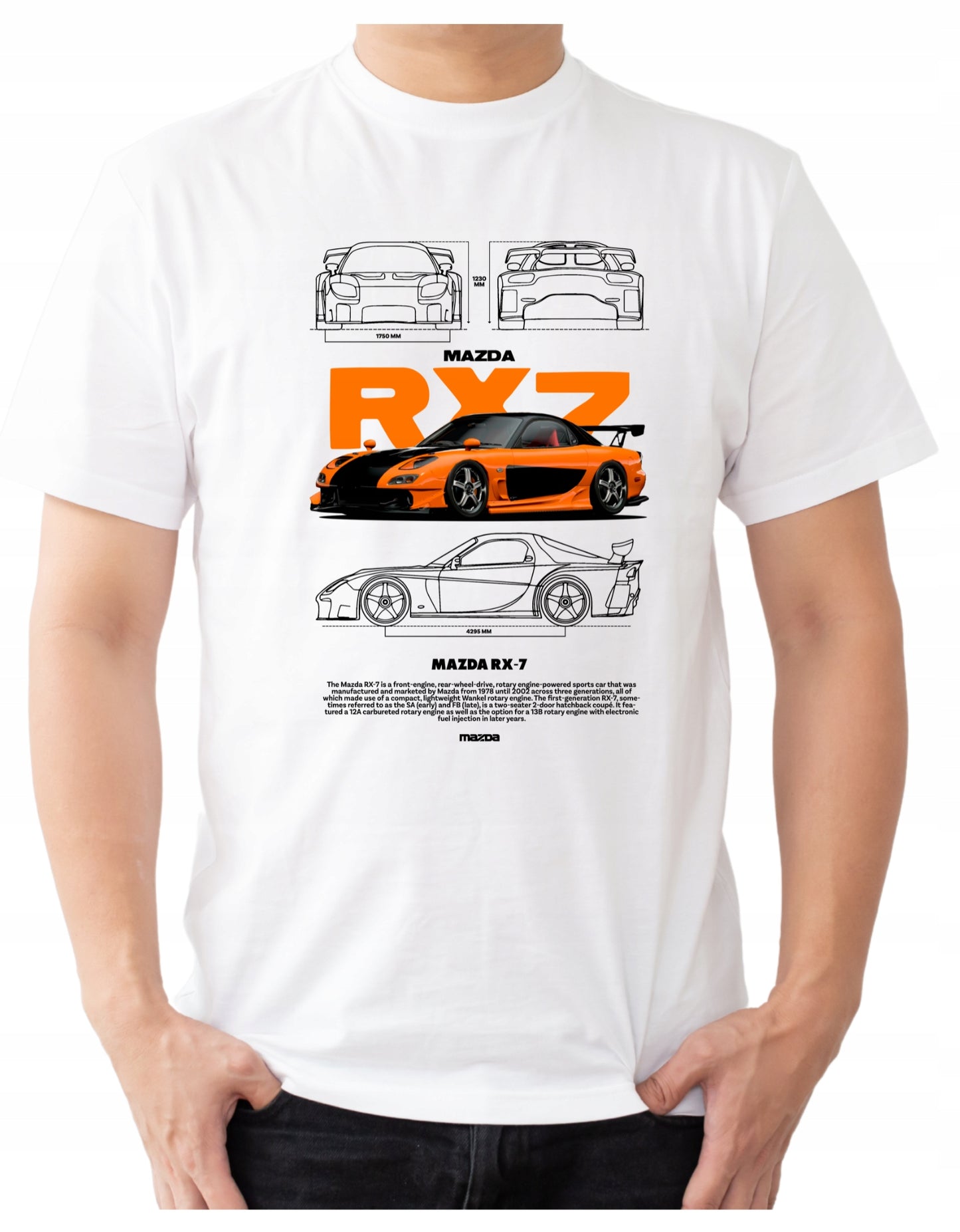 Biała męska Koszulka T-Shirt z nadrukiem Bawełniana MAZDA RX-7 jakość