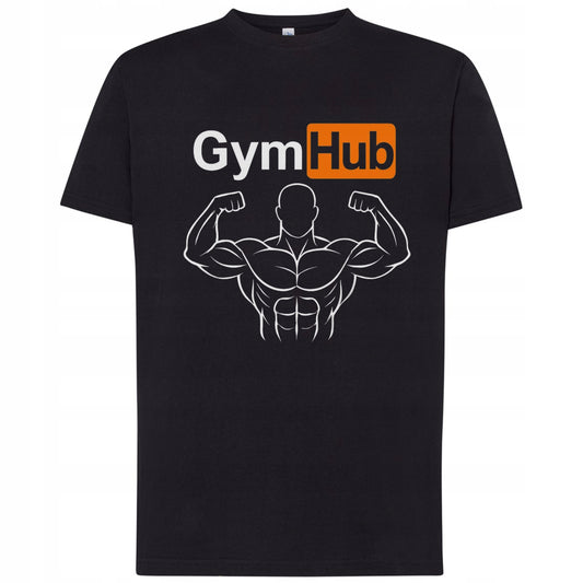 GYM HUB CZARNA NA SIŁOWNIE KOSZULKA BAWEŁNIANA Z NADRUK T-SHIRT MĘSKA