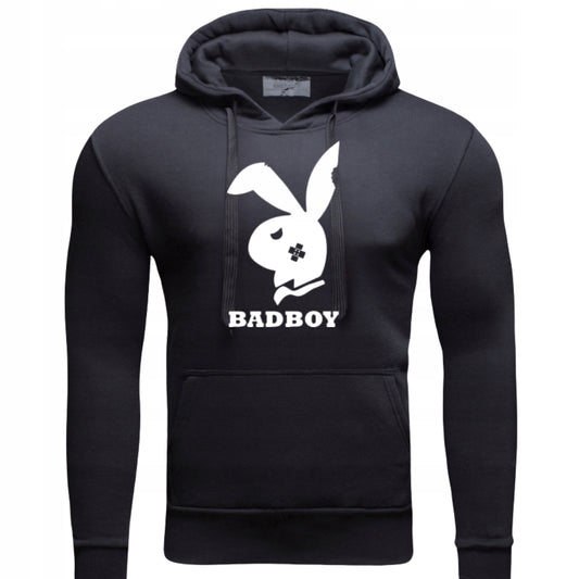 BadBoy Playboy Czarna Męska Bluza Dresowaz kapturem z Nadrukiem