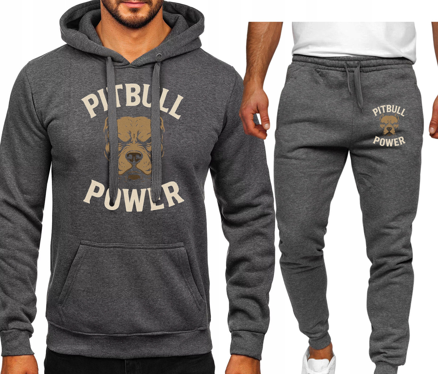 PITBULL POWER ORANGE MESKI KOMPLET DRESOWY BLUZA KAPTUREM+SPODNIE SZARY