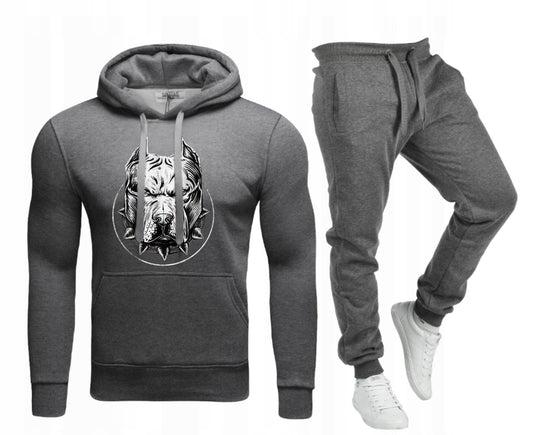 Męski Komplet Dresowy z buzią PitBulla Bluza z kapturem+Spodnie dresowe