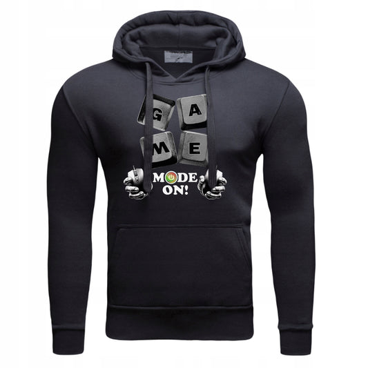 GAMINGOWA MODE ON NA PREZENT Męska Bluza Dresowa z kapturem Nadrukiem