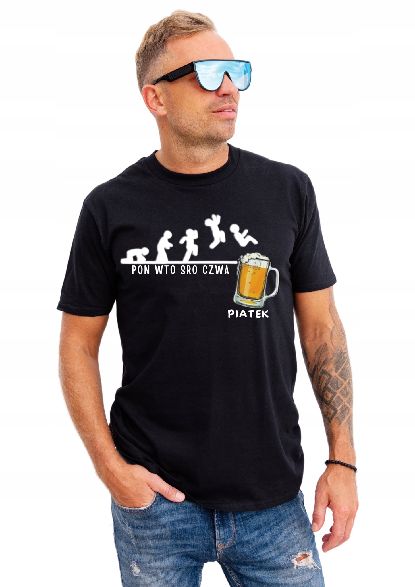 KALENDARZ TYGODNIA PIWO męska Koszulka T-Shirt z nadrukiem Bawełniana