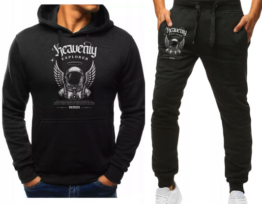 MESKI KOMPLET DRESOWY SPORTOWY BLUZA Z KAPTUREM KOSMONAUTA+SPODNIE