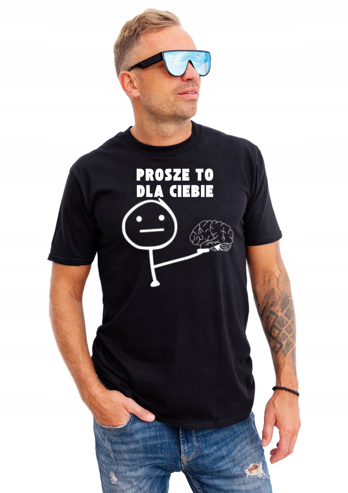 PROSZĘ TO DLA CIEBIE MÓZG męska Koszulka T-Shirt z nadrukiem Bawełniana