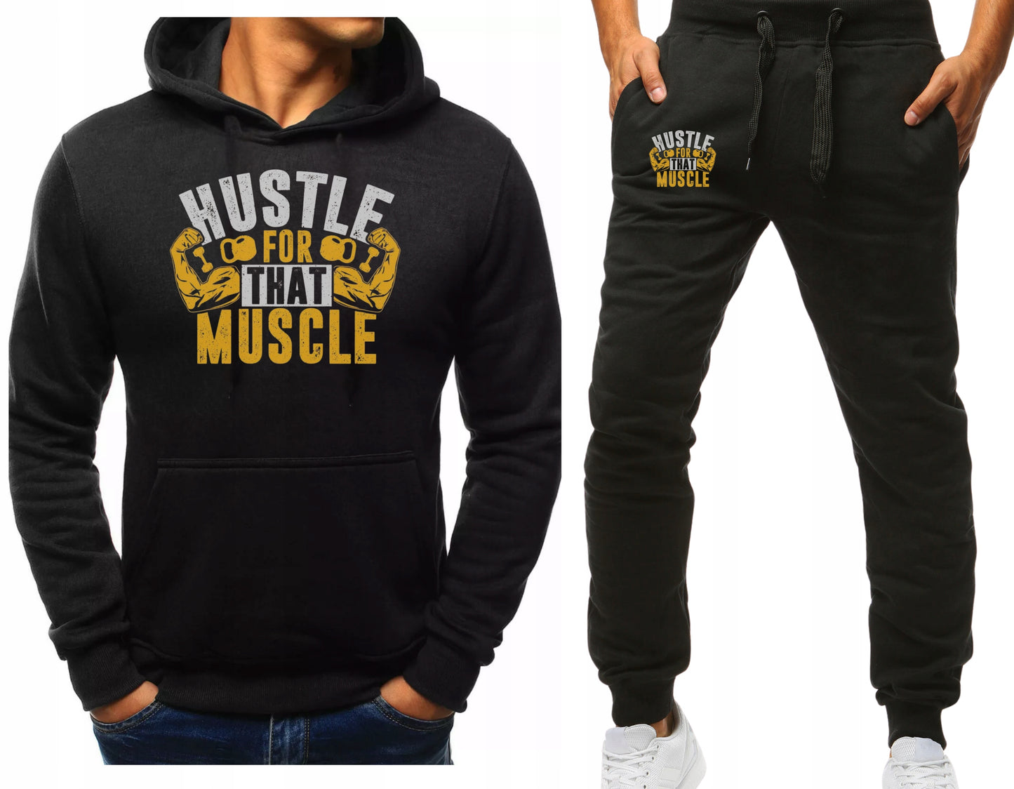 HUSTLE KOMPLET DRESOWY SPORTOWY NA SIŁOWNIĘ BLUZA Z KAPTUREM +SPODNIE
