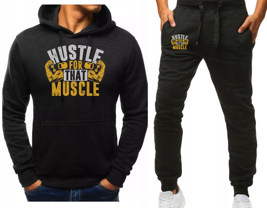 HUSTLE KOMPLET DRESOWY SPORTOWY NA SIŁOWNIĘ BLUZA Z KAPTUREM +SPODNIE