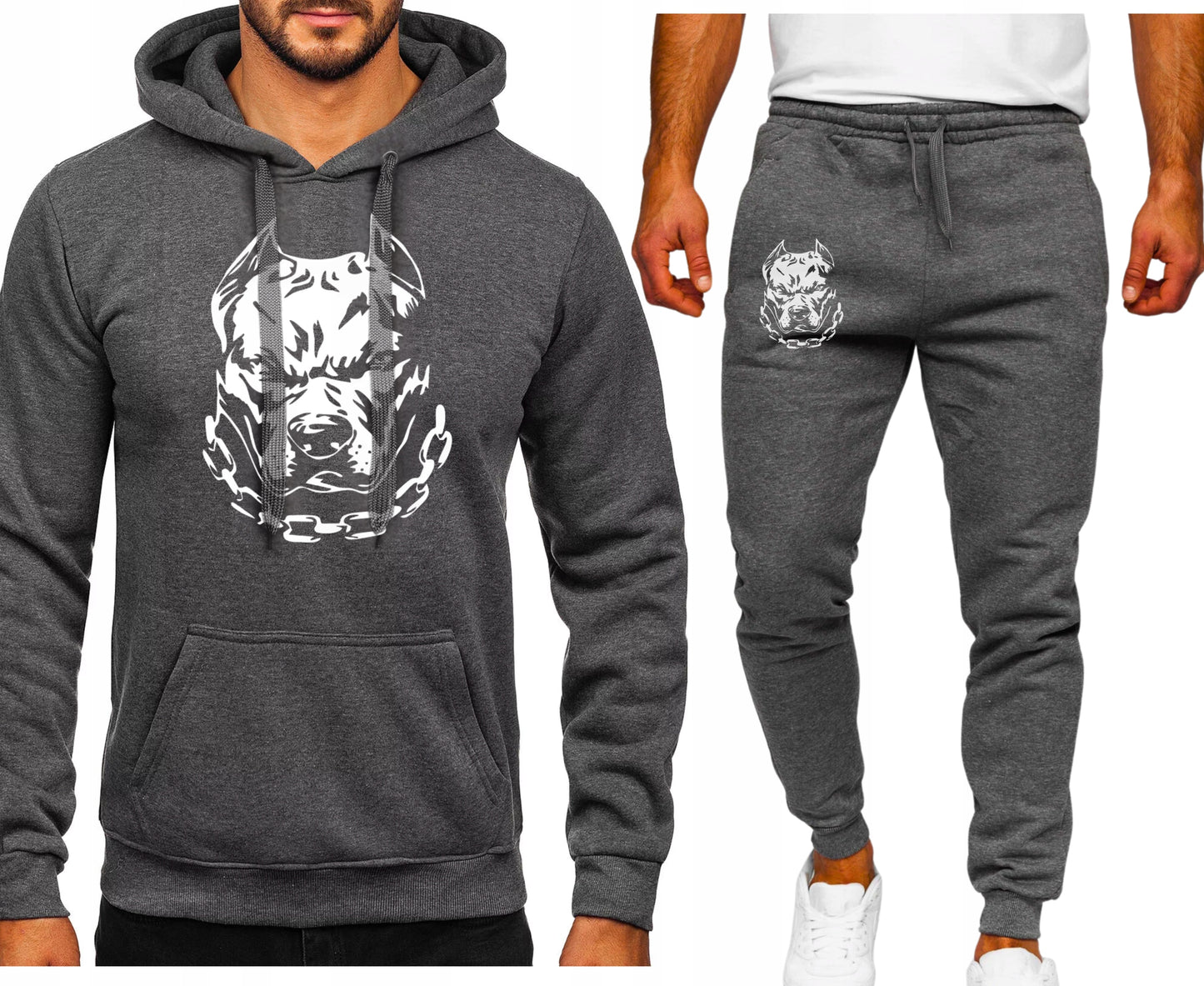 4HIM TWARZ PITBULL CHAIN KOMPLET DRESOWY BLUZA KAPTUREM+SPODNIE SZARY