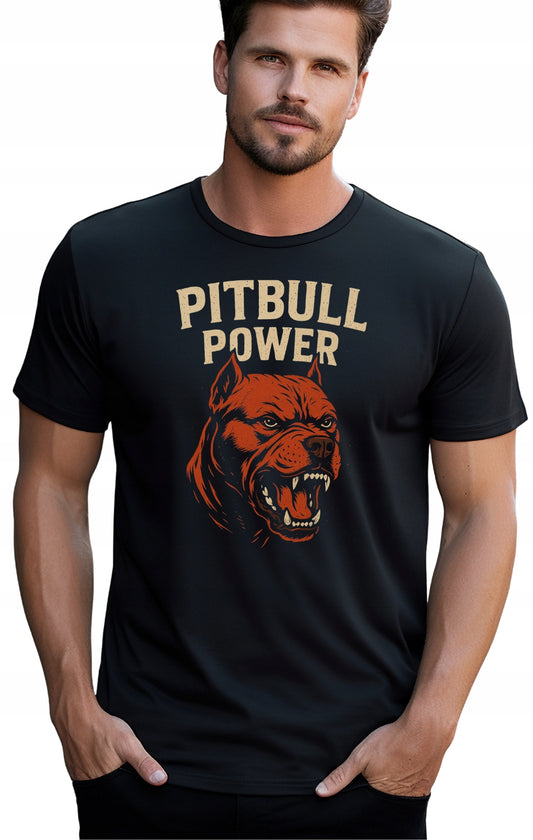 TWARZ PITBULL POWER RED KOSZULKA BAWEŁNIANIA Z NADRUKIEM T-SHIRT MĘSKA