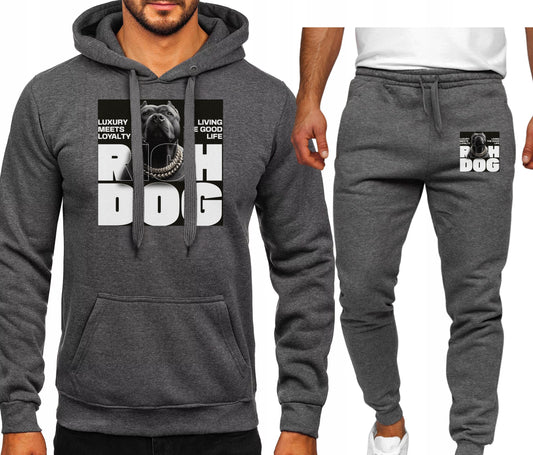 RICH DOG PITBULL DRES MESKI KOMPLET DRESOWY BLUZA KAPTUR+SPODNIE SZARY