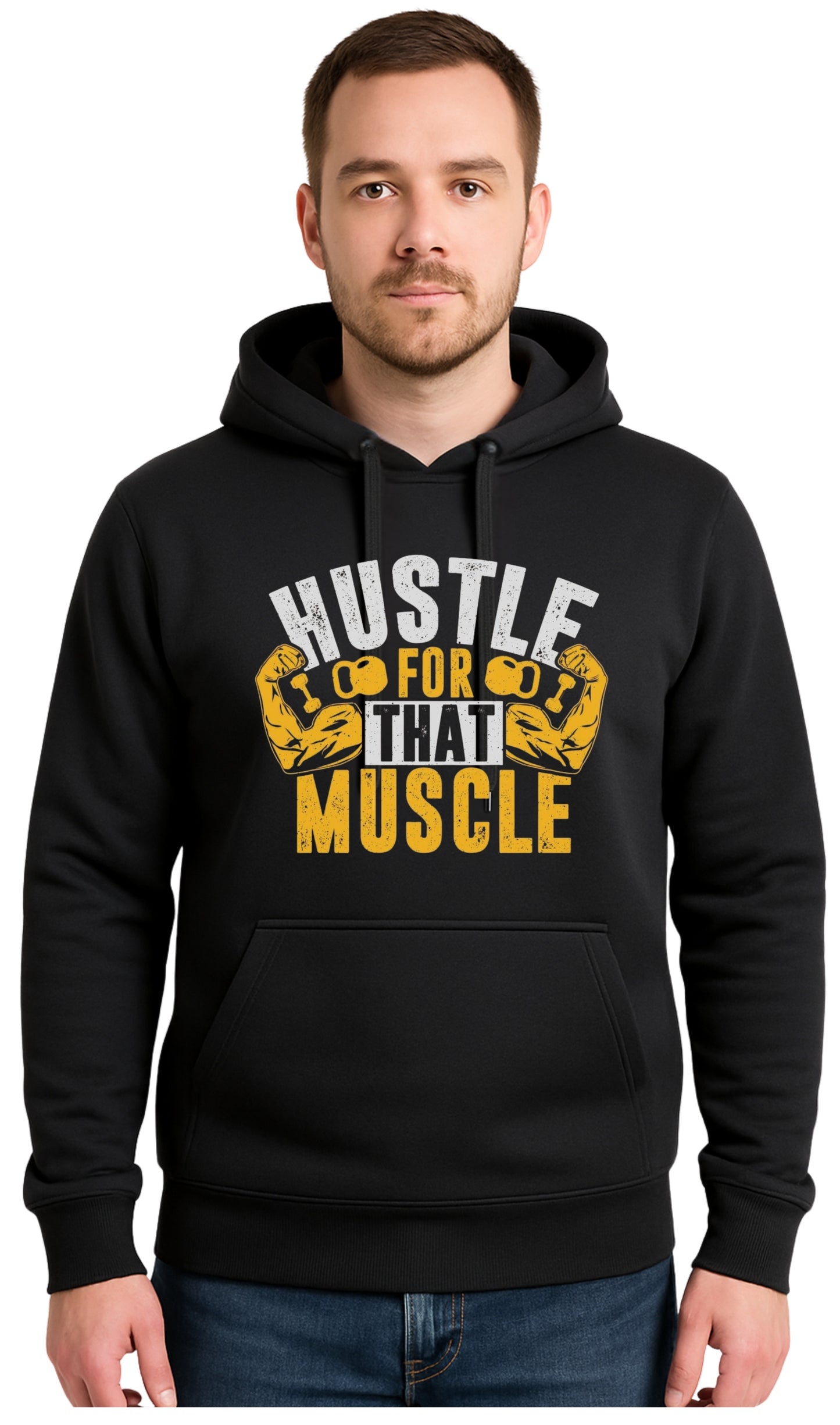 HUSTLE FOR MUSCLE Czarna Męska Bluza Dresowa z kapturem z Nadrukiem