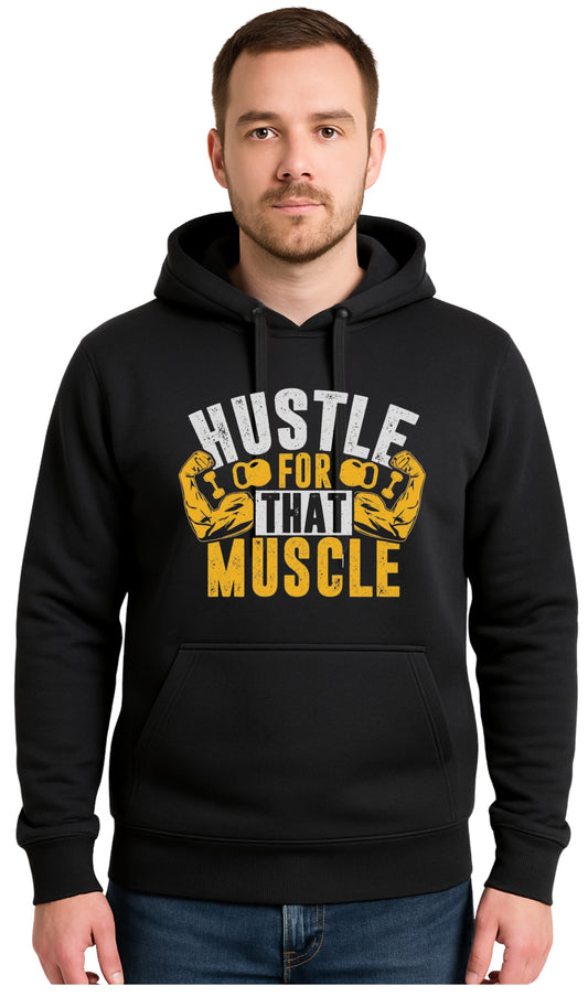 HUSTLE FOR MUSCLE Czarna Męska Bluza Dresowa z kapturem z Nadrukiem