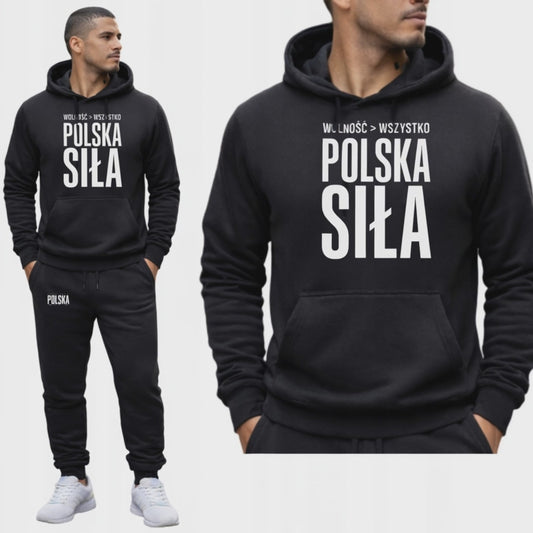 POLSKA SIŁA PATRIOTYCZNY MESKI KOMPLET DRESOWY BLUZA Z KAPTUREM+SPODNIE DRIPO
